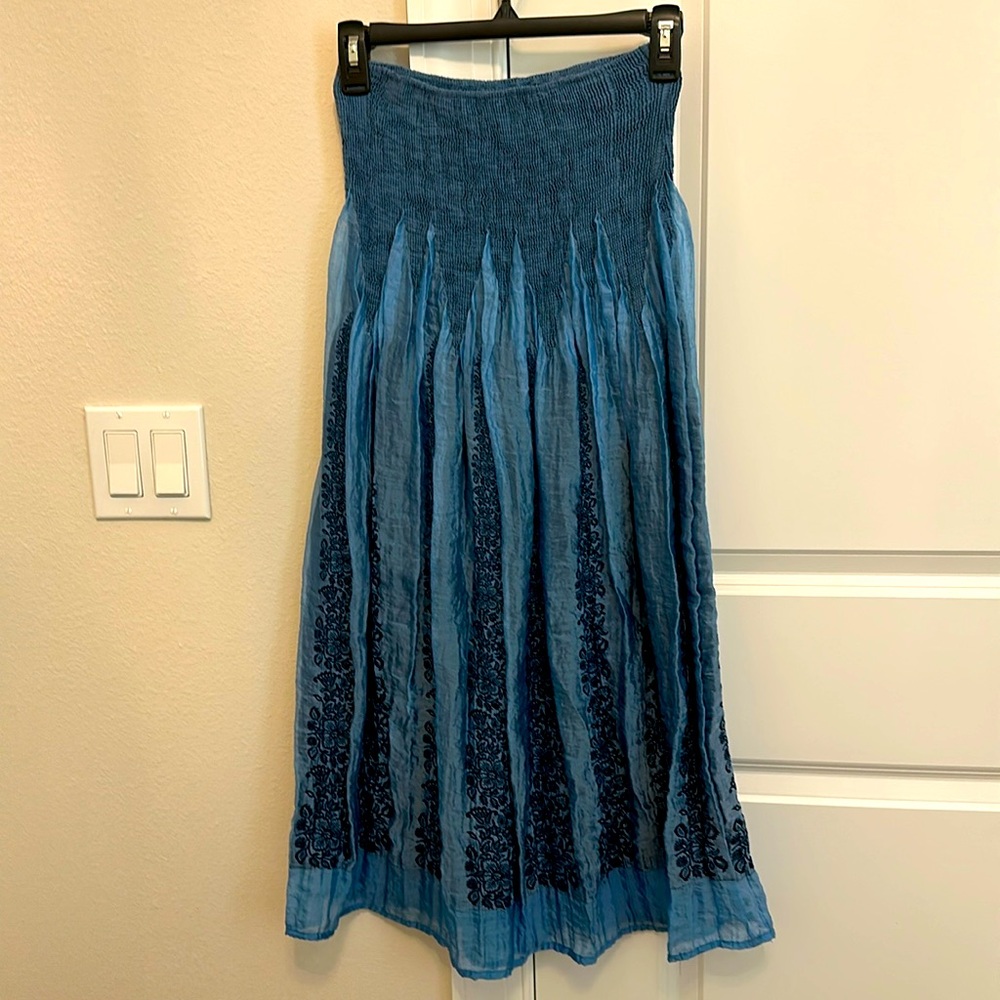 Lapis one size strapless dress or skirt in blues multi-functional